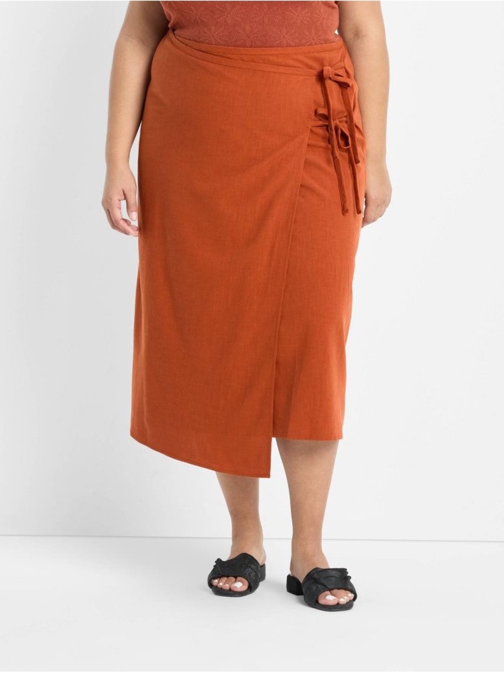 Women Mid-Rise Linen Midi Wrap Skirt - Future Collective